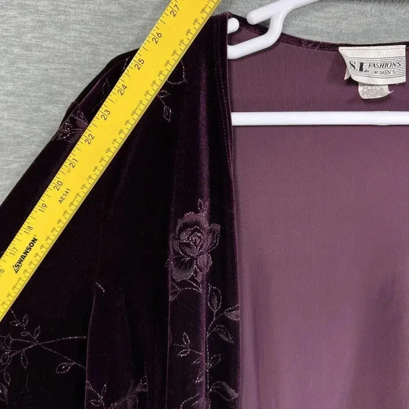 VTG S.L. Fashions Womens 20W Plum Kimono Cardigan Velvet Blazer Open Front Boho - Picture 11 of 15